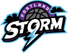 the portland storm logo is shown in purple and blue, with lightning coming out of it