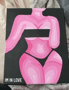 a painting of a woman's breast on a black background with the words i'm in love