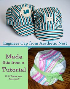 two hats made from fabric with the words engineer cap from aesthetic nest on top and below