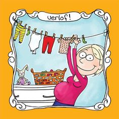 a pregnant woman hanging out her clothes on a line with the word pone above it