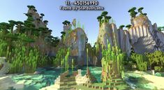 an image of some trees and rocks in minecraft