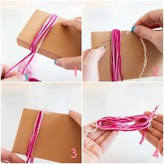 how to make a wrapped gift box with twine and ribbon - step by step