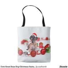 Cute Great Dane Dog Christmas Santa Hat Tote Bag Cute Great Dane, Christmas Santa Hat, Dane Dog, Great Dane Dogs, Dog Christmas, Great Dane, Christmas Santa, Christmas Dog