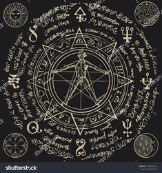 an image of the human figure surrounded by astro signs and other symbols on a black background