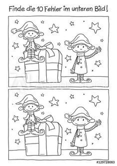 two coloring pages with children opening gifts