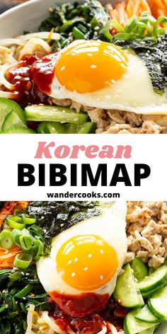 A classic with a twist, fill up on this amazing Korean rice bowl! This easy Chicken bibimbap is topped with marinated chicken mince, spinach, bean shoots, bibimbap sauce and the iconic sunny side-up egg. Bibimbap Recipe Chicken, Bibimbap Chicken, Chicken Bibimbap Recipe, Chicken Bibimbap, Healthy Korean Recipes, Bibimbap Sauce, Bibimbap Recipe, Easy Korean Recipes