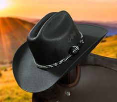 Black hat made with canvas. Very nice long lasting hat sold by Ontario Hats. Awesome hat for your outdoors ride and walking. Hat comes with elastic sweatband. Two sizes available Western Cowboy Hats, Lone Ranger, Western Hats, Cow Girl, Cool Hats, Black Hat, Girly Fashion, Cowboy Hat, Western Outfits