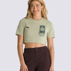 The Night Bloom Crew Crop T-Shirt is a short sleeve, pigment wash, cropped crewneck T-shirt made of heavy cotton jersey, featuring a subtle Vans® logo graphic and embroidery on the front. 100% Cotton fabric Pigment wash Short sleeve crop top crew neck T-shirt Graphic and embroidery on front and back | Vans Night Bloom Crew Crop T-Shirt Womens Medium Vans Logo, Cropped Crewneck, Short Sleeve Crop Top, Crop T Shirt, Short Sleeve Cropped Top, Crop Tshirt, Logo Graphic, Heavy Cotton, Neck T Shirt