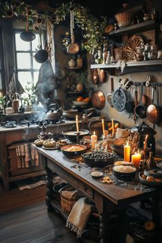 an old fashioned kitchen filled with lots of food