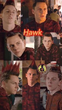 many different pictures of people with mohawks on their head and one man wearing a red shirt