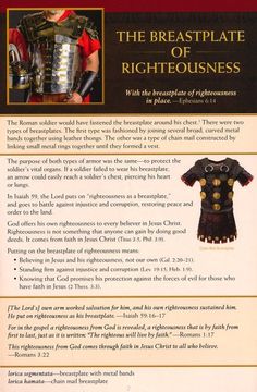 an advertisement for the breastplatee of righteousness, with instructions on how to wear it