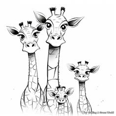 three giraffes are standing next to each other with their heads turned towards the camera