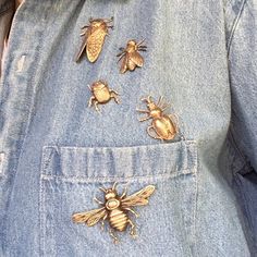 Approx. 1" Eco-friendly recyclable packaging Made in the United States Brass Victorian Hand Brooch by Metal Cloth & Wood Bug Themed Clothes, How To Wear Pins, Bug Lover Aesthetic, Entomologist Aesthetic, Insect Clothes, Pins On Jacket, Pins On Clothes, Bugs Jewelry, Bee Gift Ideas