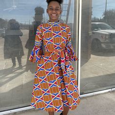 African Ankara Kente Print Handmade Dress With Zipper Closure In The Back Model Is Wearing Size 4 Made With Cotton Fabrics Mid Length Dress Ankara Styles For Kids, Kente Print, Ankara Dress Styles, Dresses African, Formal Dresses For Teens, Mid Length Dress, African Ankara, Handmade Dress, Ankara Dress