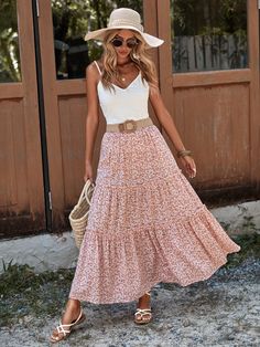 Boho Skirt Outfit, Skirt Outfit Summer, Chic Romper, Ruffle Hem Skirt, Estilo Hippie, Rock Outfit, Mode Boho, Boho Skirts, Summer Dress Outfits