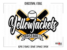 the yellowjackets baseball logo is shown in black and white with an orange stripe