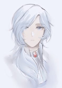 an anime character with long white hair and blue eyes, wearing a collared shirt