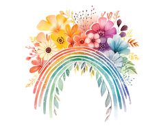 a rainbow with flowers and leaves on it