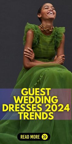 a woman in a green dress with the words guest wedding dresses 2012 - 2014 trends read more