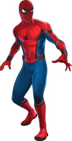 a man in a spider - man suit with his hands out and one foot on the ground