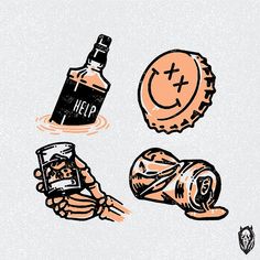 three different types of alcohol in hand drawn style