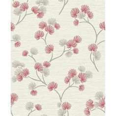 a wallpaper with red and grey flowers on it