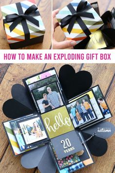 two pictures show how to make an exploding gift box for someone's special day