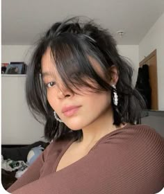 Asian Bob Round Face, Short And Dark Hair, Short Curran Bangs, Short Hairstyle With Curtain Bangs Women, Short Bob With Curtain Bangs Thick Hair, Bob With Bangs Brown Hair, Thick Short Hair With Curtain Bangs, Black Bob Curtain Bangs, Short Haircut Curtain Bangs Straight