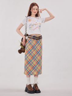 ❤Retro colorful check tie long skirt❤︎ One Piece Top, Midi Length Skirts, Plaid Skirt, Retro Color, Cute Shorts, Plaid Skirts, Strike A Pose, Fur Jacket, Model Height