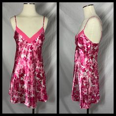 This is a pink floral print chemise nightgown with adjustable straps by Liz Claiborne. In good vintage condition.  Size Small  Measurements  Bust 34" Length from armpit to hem 26" Loc c/s/s/c Pink Chemise For Pajama Party, Chemise Nightgown, Satin Nightie, Womens Nightgowns, Women's Nightgowns, Pink Floral Print, Pretty Lingerie, Vintage Lingerie, Nightgowns