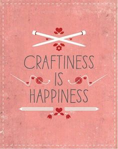 a pink card with the words crafting is happiness on it and two crossed knitting needles