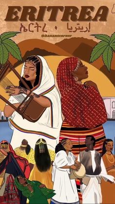 an image of a woman playing music in front of other women and men with palm trees