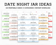 the date night jar ideas printable cards are available for $ 5 each or more