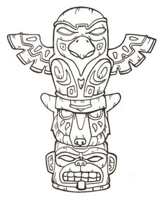 a drawing of a totema with an eagle on it's head and arms