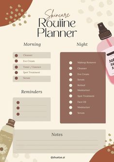 Daily skincare routine planner Planner Setup Ideas, Skincare Routine Planner, Aesthetic Digital Planner, Daily Planner Book, Journal Weekly Spread, Daily Routine Planner, Bullet Journal Weekly, Planner Setup, Daily Skincare Routine