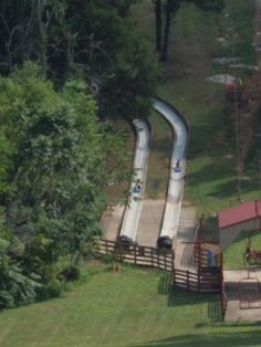 an aerial view of a slide in the park