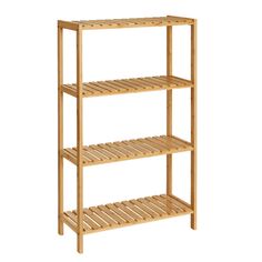 a wooden shelf with three shelves on each side