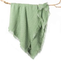 a green towel hanging on a clothes line