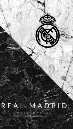 the real madrid logo is shown in black and white marble, as well as an image of