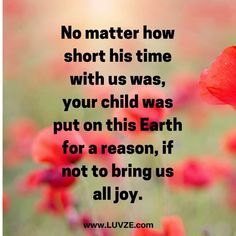 a red flower with the quote no matter how short his time with us was, your child was put on this earth for a reason, if not to bring us all joy