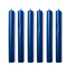 five blue candles lined up in a row