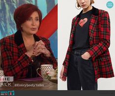 Red Plaid Blazer, Sharon Osbourne, Wool Blend Jacket, The Talk, Plaid Blazer, Blazer Fashion, Outfit Details, Red Plaid