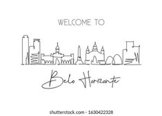 a welcome card with the cityscape in black and white on a white background