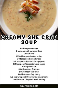 creamy she crab soup recipe on a white plate