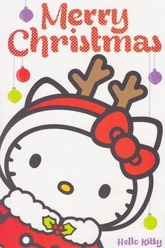 a hello kitty christmas card with the words merry christmas