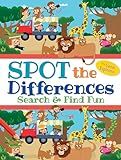 the cover of spot the differences search and find fun, with pictures of different animals