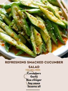 a poster with some food on it that says refreshing smoked cucumber you will need gourmet garlics