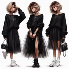 How To Style Gothic Skirts, 2025 Women Fashion, Cute Edgy Outfits Girly, Black Alternative Fashion Skirt, Black Punk Style Tiered Skirt, Outfit Ideas Black, Dramatic Outfits, Glam Rock Style Outfits, Gothic Summer Streetwear Skirt