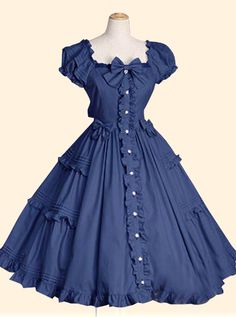 Elegant Short Sleeve Ruffles Classic Lolita Dress Short Princess Dress, Frilly Dress, Prince Clothes, Steampunk Dress, Sleeve Ruffles, Blue Dress Short, Classic Lolita, Frilly Dresses, Fashion Drawing Dresses