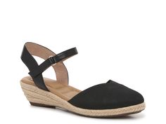 Kelly & Katie Neva Sandal - Free Shipping | DSW Black Wedge Sandals For Beach And Spring, Black Wedge Sandals For Beach, Spring Season, Black Wedge Sandals For Beach In Spring, Adjustable Ankle Strap Wedge Sandals For Summer, Casual Straw Espadrilles With Ankle Strap, Comfortable Synthetic Wedge Sandals For Spring, Casual Espadrille Wedge Sandals With Ankle Strap, Casual Adjustable Espadrille Wedge Sandals, Adjustable Casual Espadrille Wedge Sandals